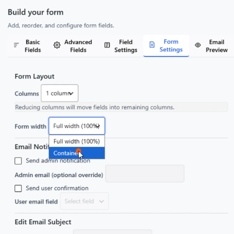 Configure form settings
