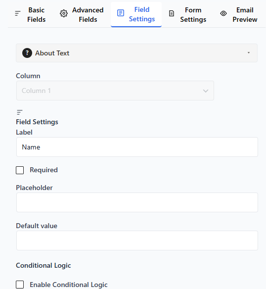 Form Builder - Field Settings