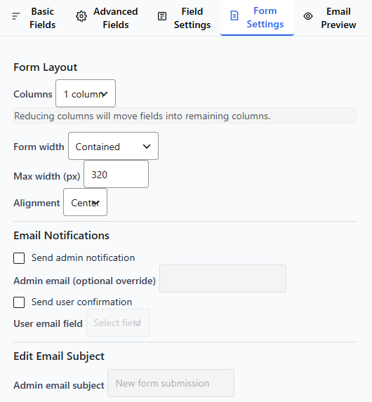 Form Builder - Form Settings