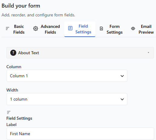 Multi Column Layout - First Field