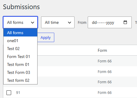 Submissions Export - Select Form
